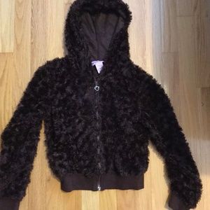 Girl Brown Hoodie Size M 10 12 Faux Fur Soft  Furry